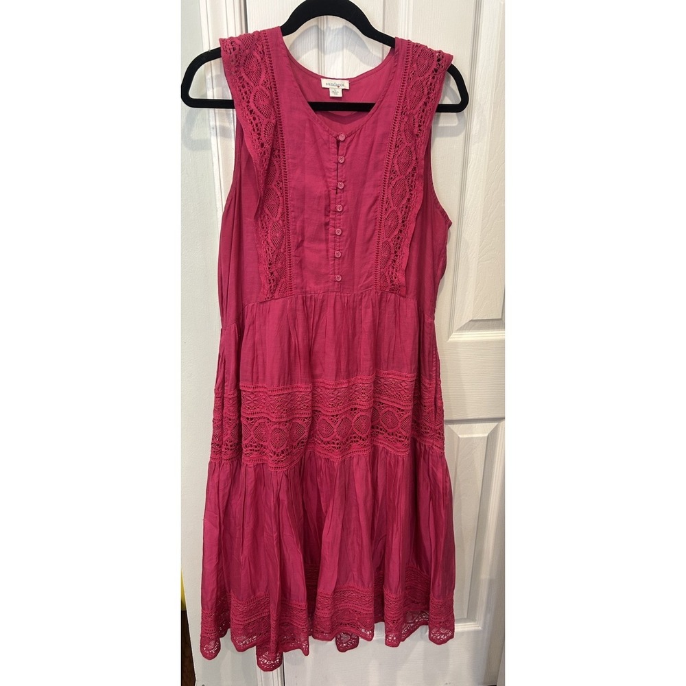 Sundance Bright Tomorrow Lined Lace Crochet Midi Dress Large Boho Festival Pink